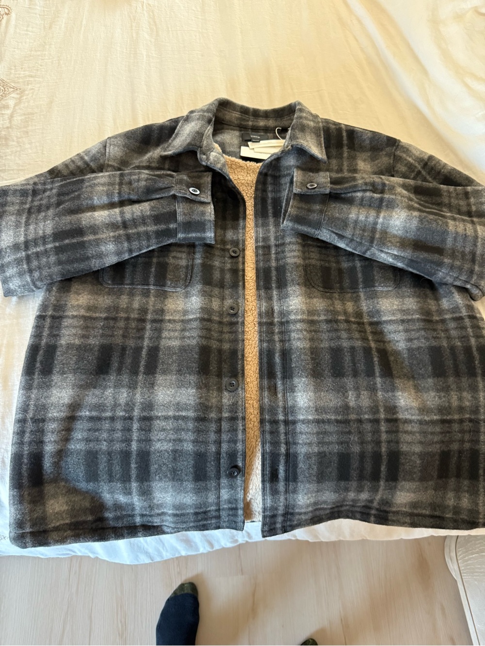 Vince Men's Sherpa-Lined Plaid Shirt Jacket - XXL MSRP $395